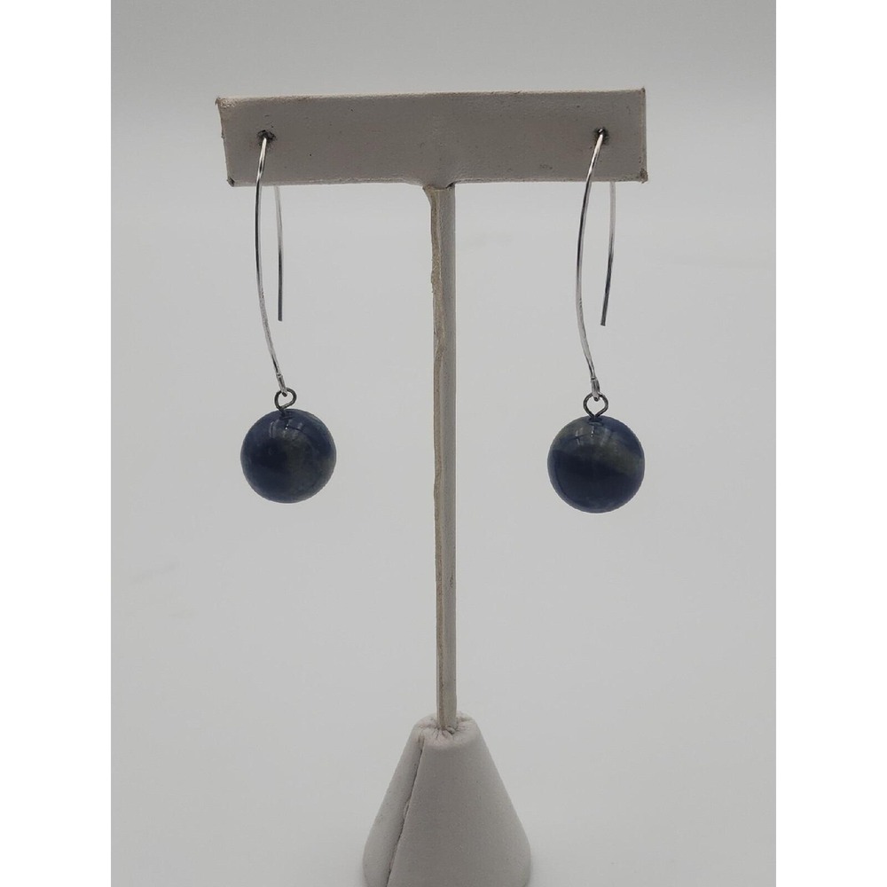 Vintage sterling silver dangle blue stone sphere agate‎ earrings
